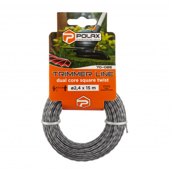 Жила для триммера "Крученный квадрат с кордом" 2,4 мм Polax 15 м (70-085)