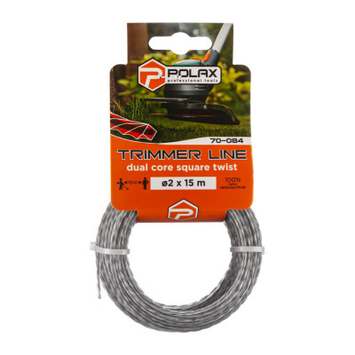 Жилка для тримера "Кручений квадрат з кордом" 2 мм Polax 15 м (70-084)