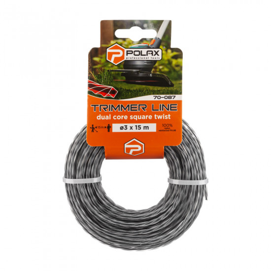 Жилка для тримера "Кручений квадрат з кордом" 3 мм Polax 15 м (70-087)