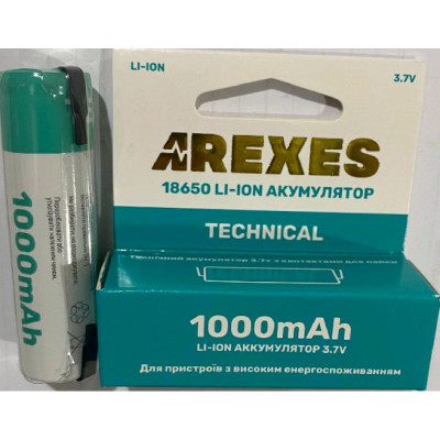 Аккумулятор серый 18650 Arexes 1000 mAh, Tip Top, серый (5186501)
