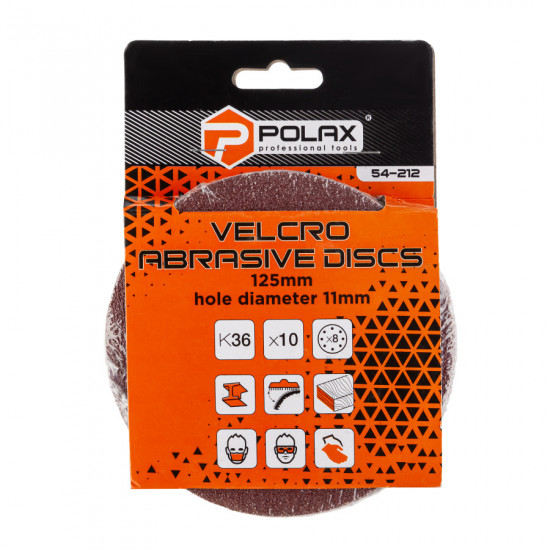 Шліфувальний круг Polax на липучці самозачіпній 125 мм, К36, з отворами (54-212)