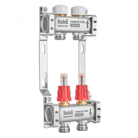 Колектор з витратоміром та термостатичними клапанами Roho R804-02M - 1"x 2 вих. (RO1043)