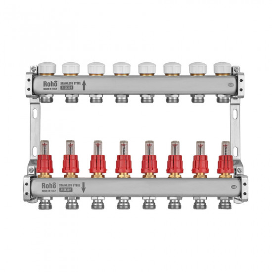 Колектор з витратоміром та термостатичними клапанами Roho R804-08M - 1"х 8 вих. (RO1071)
