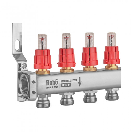 Колектор з витратоміром та термостатичними клапанами Roho R804-08M - 1"х 8 вих. (RO1071)