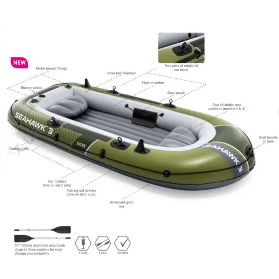 Intex 66332 (236 x 114 x 41см) Надувна лодка SEAHAWK 2