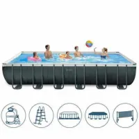 Intex 26368 (732 x 366 x 132см) Каркасний басейн Ultra Frame Rectangular найповніший комплект