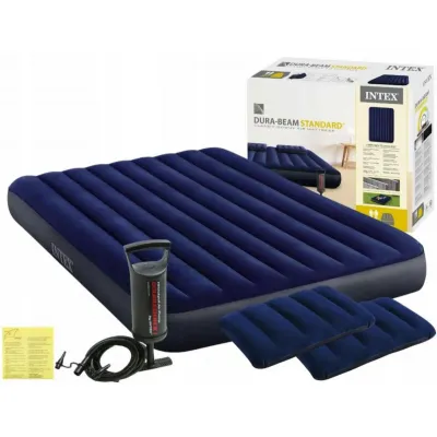 Intex 64765 (203 x 152 x 25см) Надувний матрас з насосом і подушками (68765)