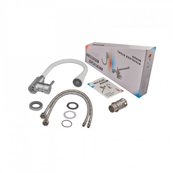 Змішувач для кухні MIXXUS SUS-011-T REFL.WHITE з силіконовим виливом з нерж. сталі SUS304, вилив бі