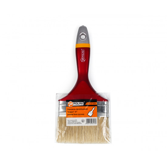 Пензель флейцевий Polax 4" професійний, змішаний ворс, дерев\'яна ручка, тип "Євро" (14-006)