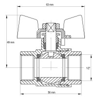 Кран кульовий KOER KR.217.G - 3/4" FF ГГМ YELLOW, ручка "метелик" жовта (KR0041)