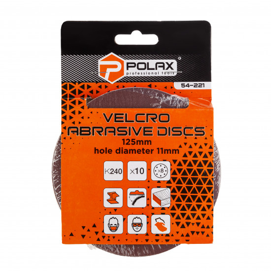 Шліфувальний круг Polax на липучці самозачіпній 125 мм, К240, з отворами (54-221)