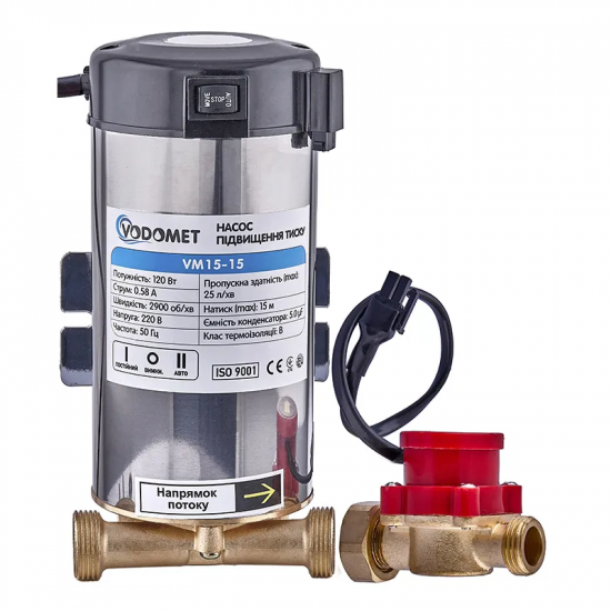 Насос підвищення тиску Vodomet VM15-15 Н=15М, Q=1,5кбМ, P=120Вт (корпус - нерж) (VO4206)