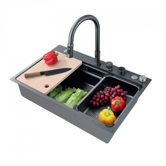 Мойка Zerix ZH7548-SET-03 Nano-Black с встроенным смесителем из нерж. стали (ZM5577)