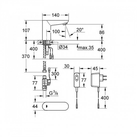 Змішувач безконтактний для умивальника без зміш., адаптер Grohe Euroeco Cosmopolitan E (36269000)