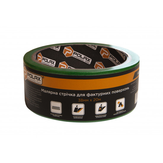 Малярна клейка стрічка Polax для фактурних поверхонь 38 мм х 20 м (101-156)