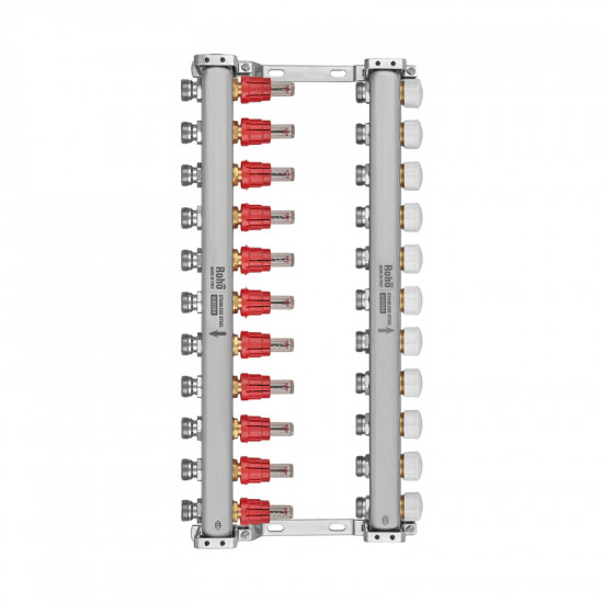 Колектор з витратоміром та термостатичними клапанами Roho R804-11M - 1"х 11 вих. (RO1035)