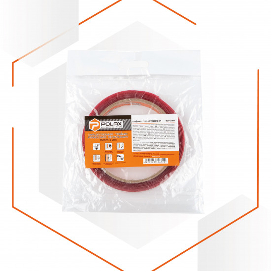 Стрічка двостороння клейка Polax на піно-акриловій основі 15 мм х 2 м (101-039)