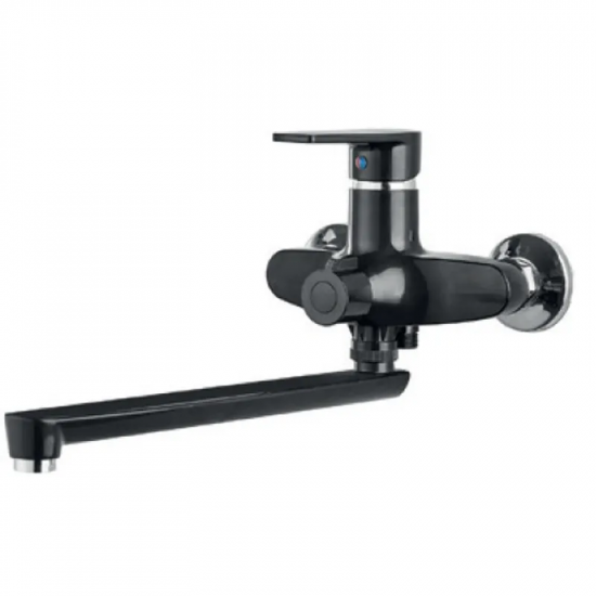 Змішувач для ванни PLAMIX OSCAR-006 EURO SET BLACK (зі шлангом, лійкою та кронштейном) (MX1896)