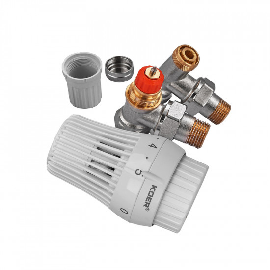 Комплект для підключення радіатора Koer SET-23 - 1/2'' кутовий з термоголовкою, клікове кріплення (