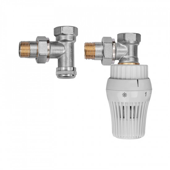 Комплект для підключення радіатора Koer SET-23 - 1/2'' кутовий з термоголовкою, клікове кріплення (