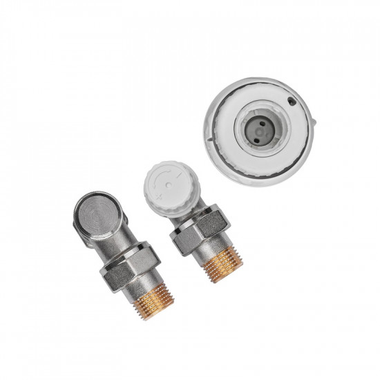 Комплект для підключення радіатора Koer SET-23 - 1/2'' кутовий з термоголовкою, клікове кріплення (