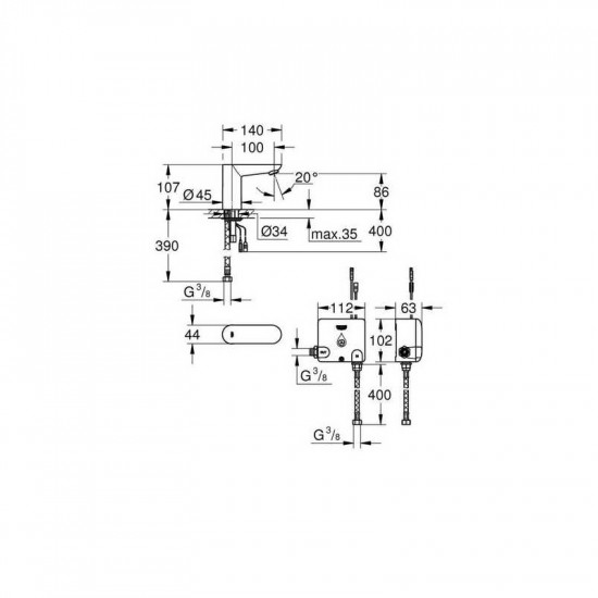 Змішувач безконтактний для умивальника, 6V Grohe Euroeco Cosmopolitan E (36384000)