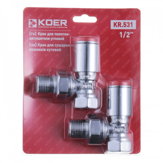 Кран для рушникосушки кутовий Koer KR.531 - 1/2" (Продається по 1 шт.) (KR3073)