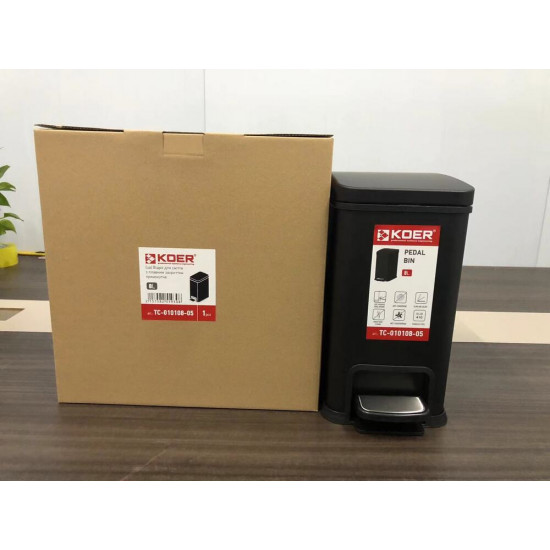 Відро для сміття з плавним закриттям прямокутне Koer TC-010108-05 8 л колір чорний (KR5593)