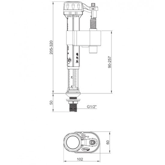 Арматура наповнювальна Koer KT-0103-1/2" з нижнім підключенням та латунним різьбленням 1/2" (KR5331