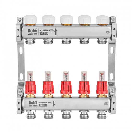 Колектор з витратоміром та термостатичними клапанами Roho R804-05M - 1"х 5 вих. (RO1030)