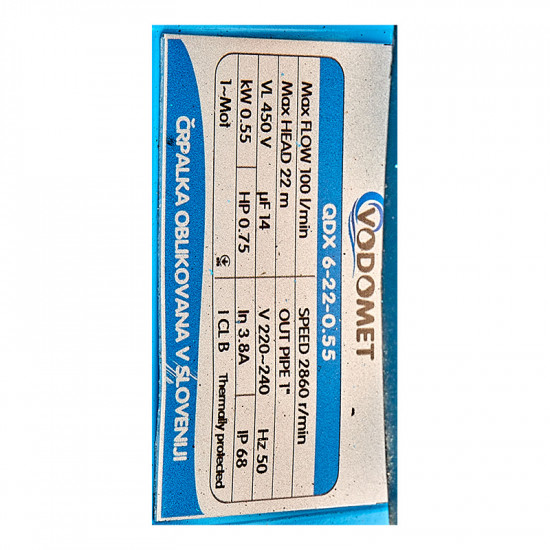 Насос дренажний Vodomet QDX 6-22-0.55 (корп.алюміній) (VO4189)