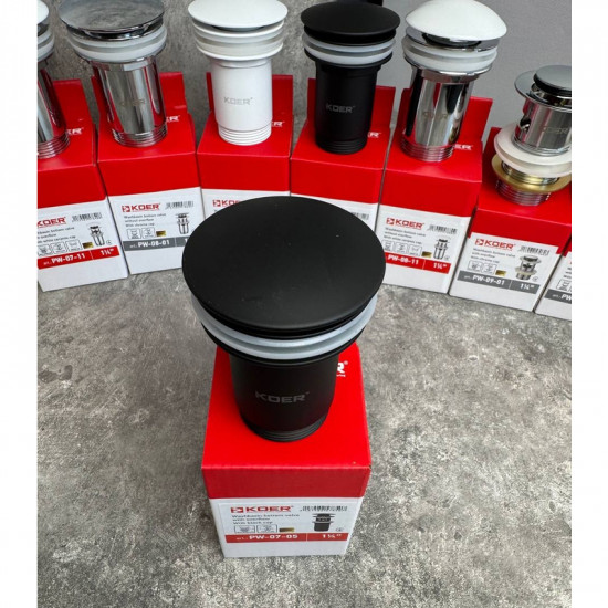 Донний клапан для раковини Koer PW-07-05 1 1/4'' з переливом автоматичний СLICK-СLACK (Колір чорн)