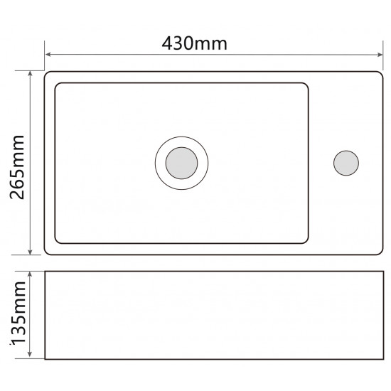 Раковина подвесная Mixxus Premium QUADRO-1201-L 430х265х135mm с отверстием под смеситель и переливом (M