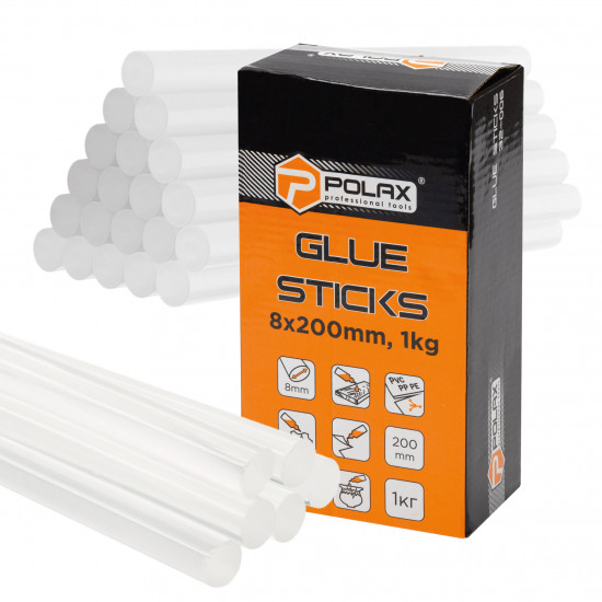 Стрижні клейові прозорі Polax 8 х ​​200 мм (32-006)