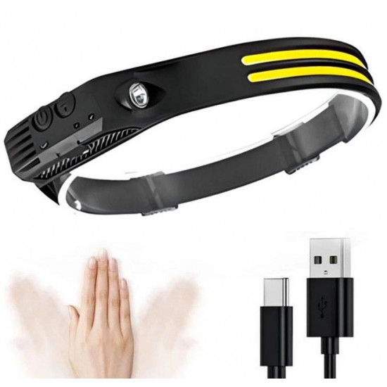 Налобный фонарь аккумуляторный BL-689, XPE+COB, кабель Type-C, 6 режимов, белый+желтый, датчик движения, ударопрочный (20019)