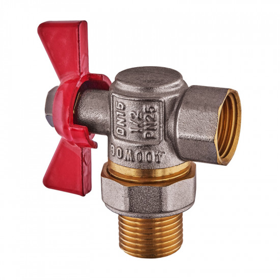 Кран з американкою кутовий, ручка "метелик" червона Waterpro WP400-15FMW-L - 1/2" (WP2895)