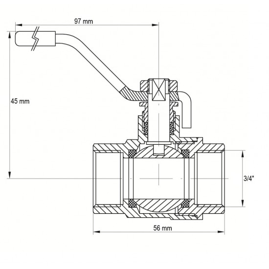 Кран кульовий KOER KR.214.G - 3/4" FF ГГВ YELLOW, ручка "важіль" жовта (KR0113)