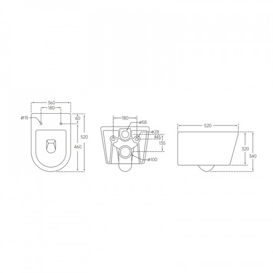 Унітаз підвісний Mixxus BEVEL-0302-T3 520x360x365mm, система змиву TORNADO 3.0 (MI6705)