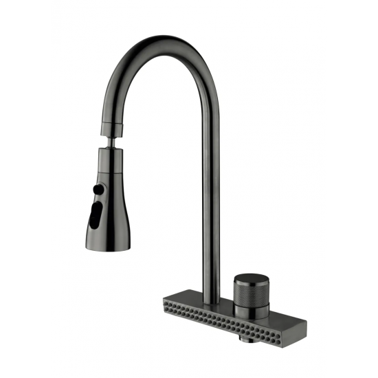 Змішувач для кухні Mixxus FOL-017 Graphite з функц."водоспад" з нерж. сталі (MI6344)