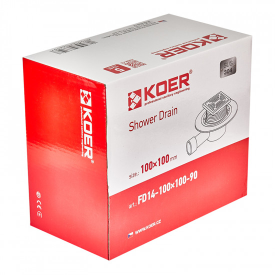 Душовий трап з нержавіючої сталі SUS304 Koer FD14-100x100-90 (кутовий відвід) (AC0661)