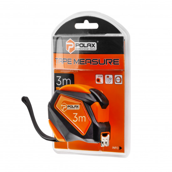 Рулетка Polax вимірювальна будівельна гумова нейлонове покриття автостоп 3 м х 16 мм (29-014)