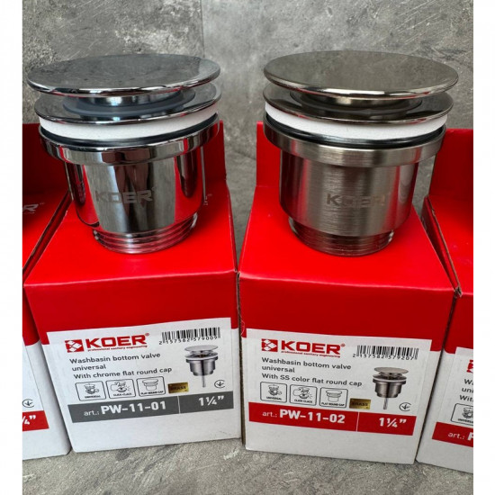 Донний клапан для раковини Koer PW-11-02 1 1/4''  універсальний (з/без перел) СLICK-СLACK SS COLOR