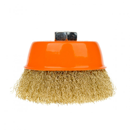 Щітка чашкова 100 мм, для УШМ, М14, гофр. пров., латунована Polax (54-157)