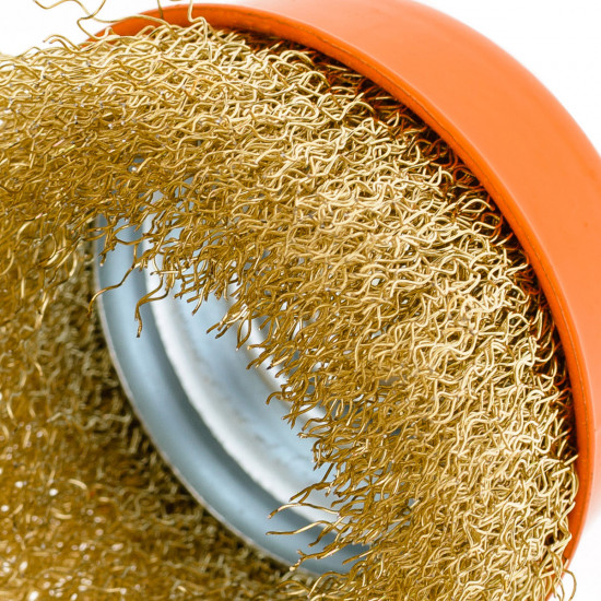 Щітка чашкова 85 мм, для УШМ, М14, гофр. пров., латунована Polax (54-156)