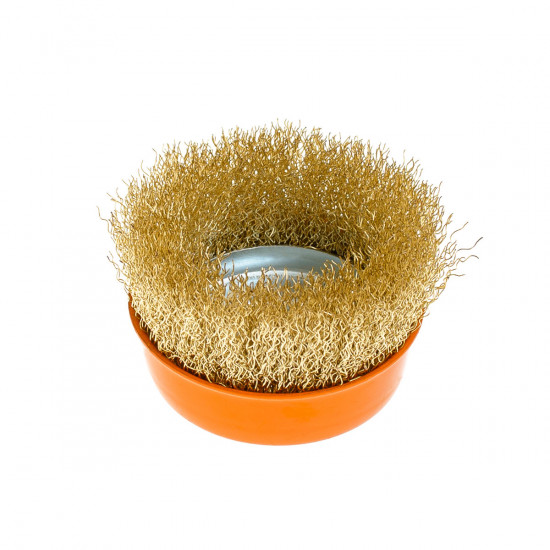 Щітка чашкова 85 мм, для УШМ, М14, гофр. пров., латунована Polax (54-156)