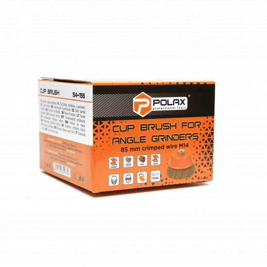 Щітка чашкова 85 мм, для УШМ, М14, гофр. пров., латунована Polax (54-156)