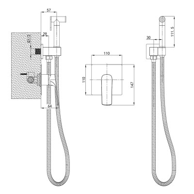 Змішувач для гігієнічного душу Mixxus Premium MONE 002 INNER Graphite вбудований з лійкою (MI6784)