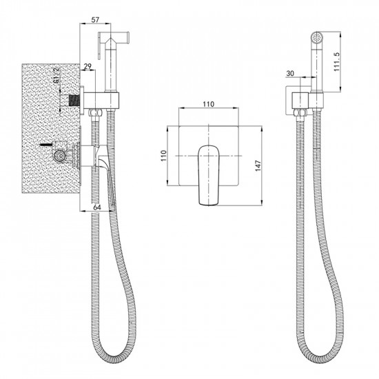 Змішувач для гігієнічного душу Mixxus Premium MONE 002 INNER Graphite вбудований з лійкою (MI6784)