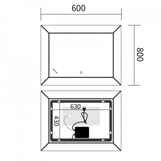Зеркало Mixxus Premium CUBIC MR14-80x60-REVERSE (LED Touch, Anti-fog, диммер) (MP6648)