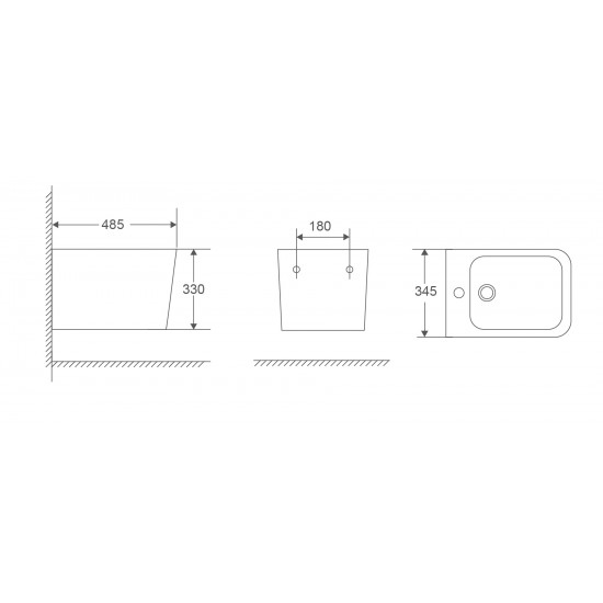 Біде підвісне Mixxus Premium Quadro-0501 485x345x325mm (MP6459)